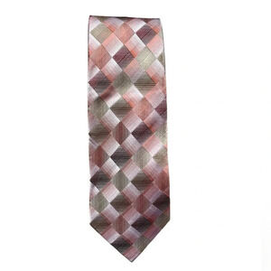 John Ashford Salmon Pink Gray Geometric Silk Neck Tie Work Office Career Meeting